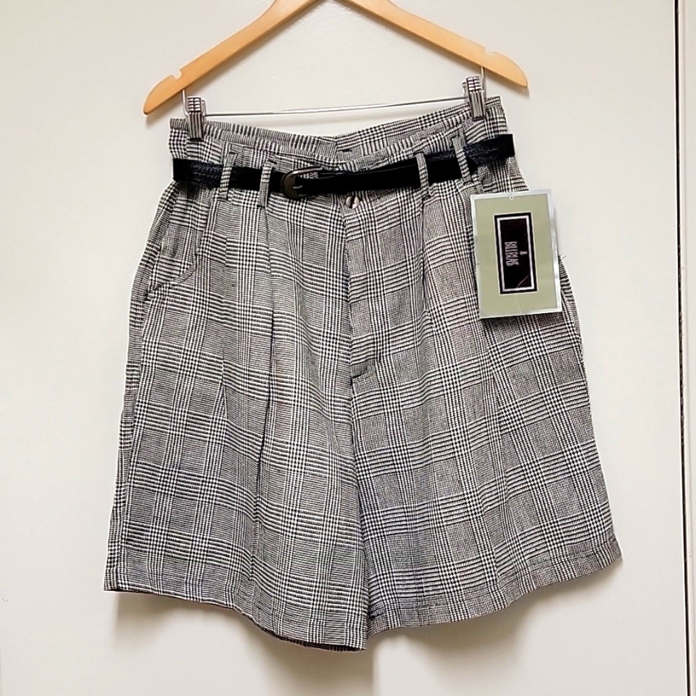 Vintage | Bill Blass | Plaid High Rise Belted Bermuda Shorts - Picture 1 of 15